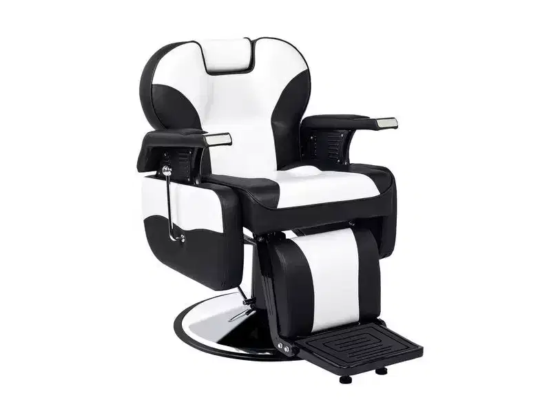 Karl Home Classical Style Heavy Duty Hydraulic Reclining Barber Chair Black and White