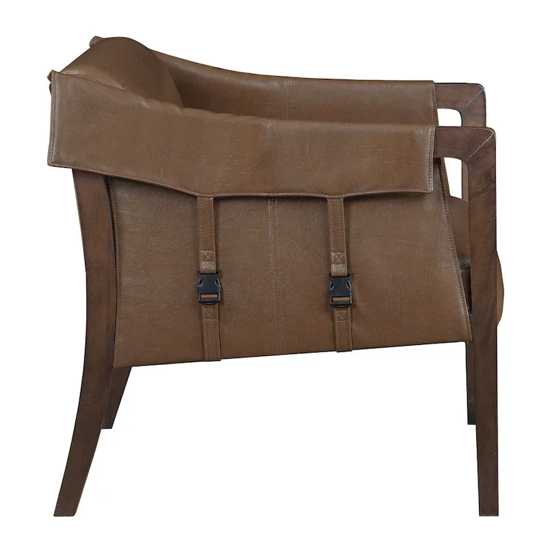 Brown Faux Leather Sling Accent Chair with Buckle Design