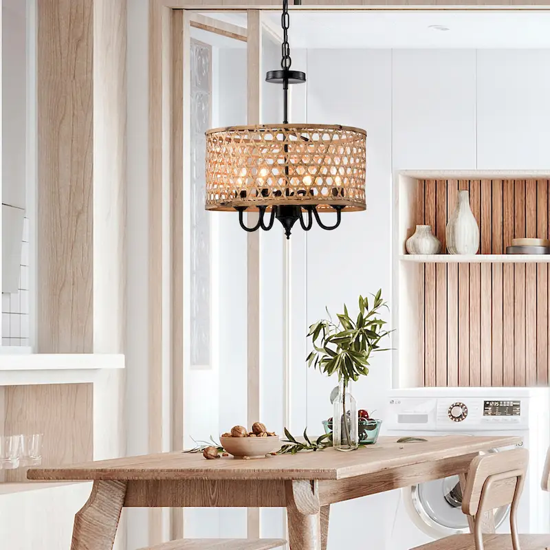 Dora 16 Inch Natural Rattan Pendant 4-Light