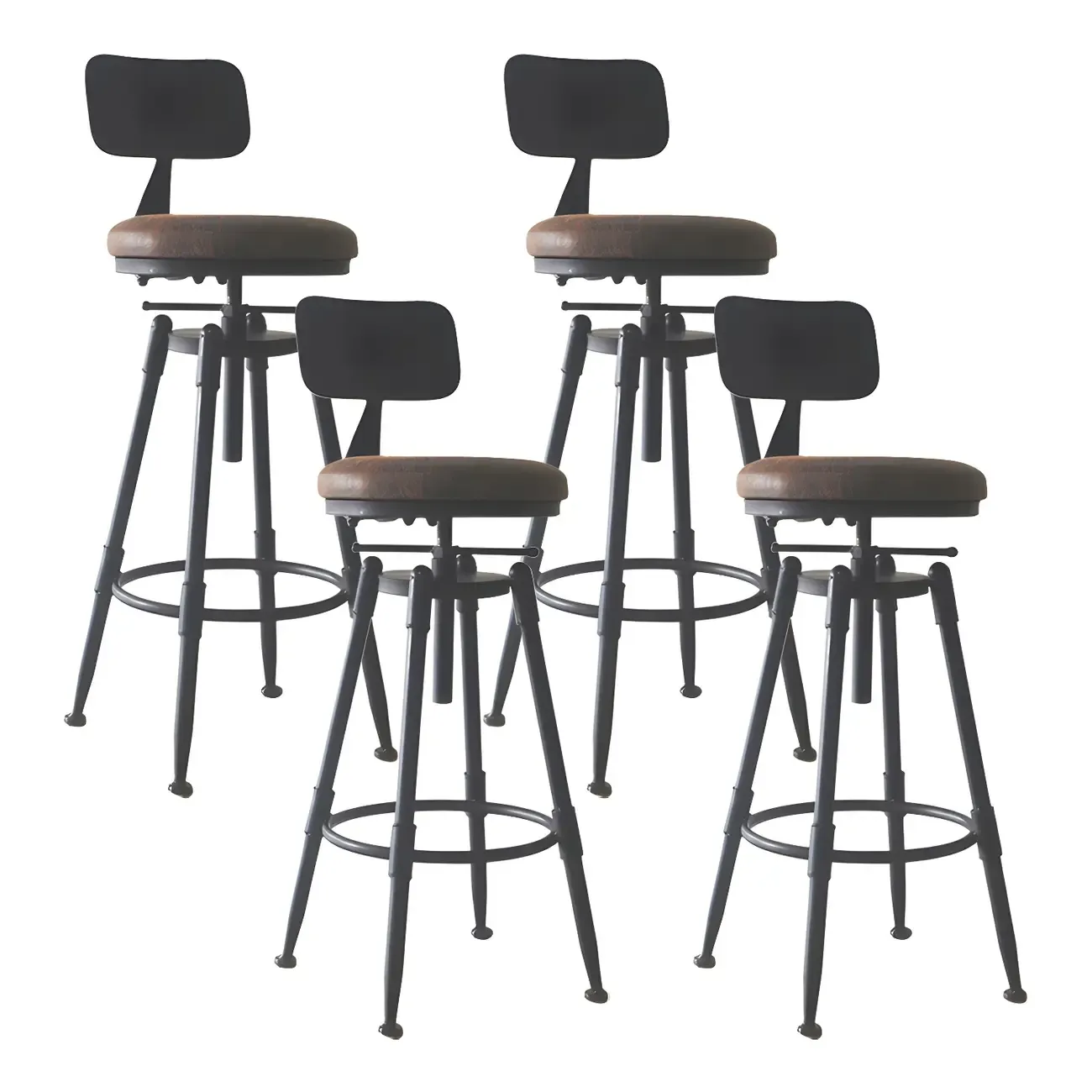 Industrial Metal Leather Swivel Bar Stools with Back