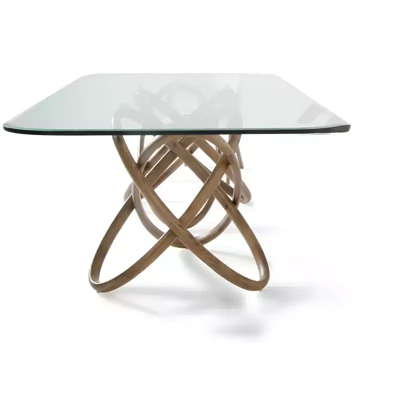 HomeRoots 94 Clear And Natural Glass And Solid Wood Pedestal Base Dining Table