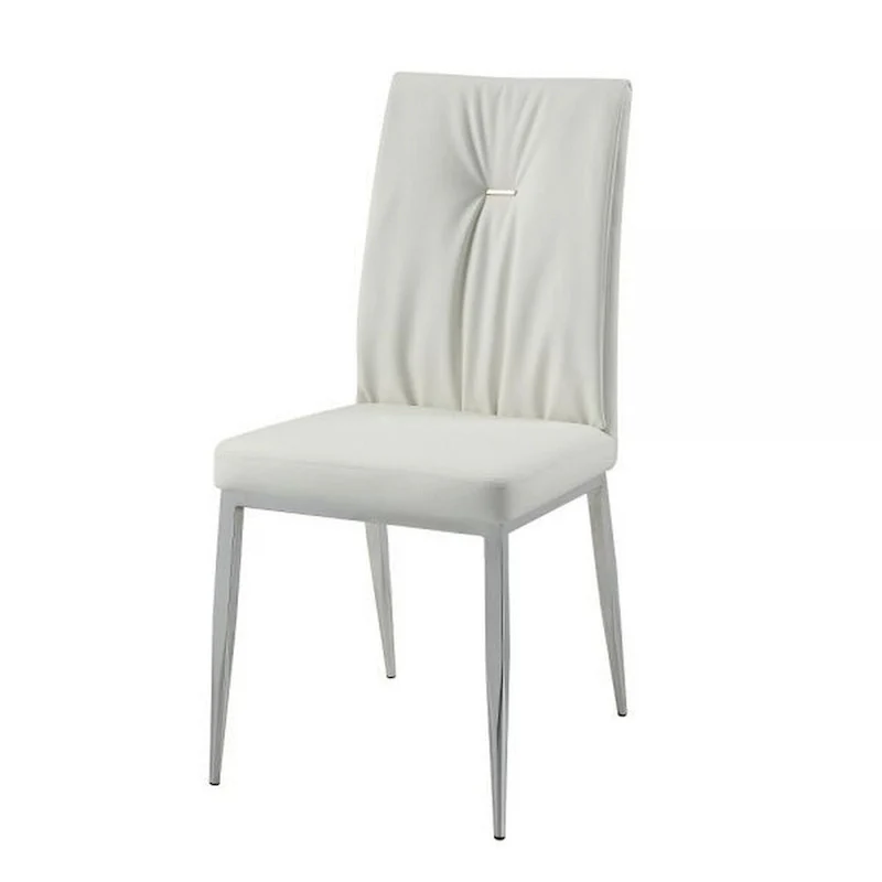 Beige Faux Leather Dining Chair with Chrome Legs, Tufted Backrest, Set of 2