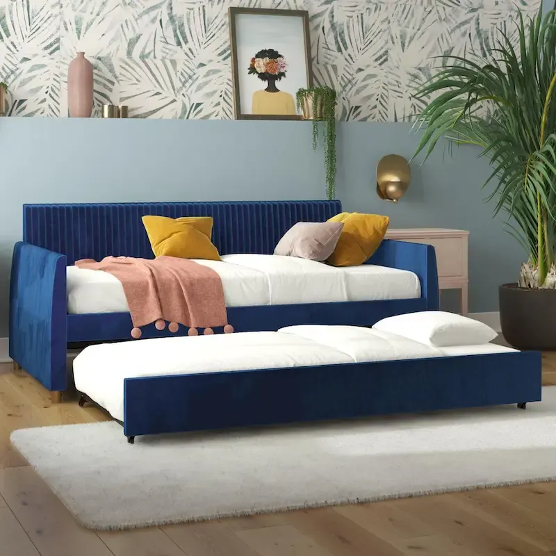 Upholstered Twin Daybed with Roll Out Trundle Kids Teen Bedroom