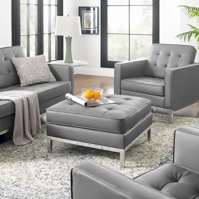 Loft Tufted Vegan Leather Ottoman