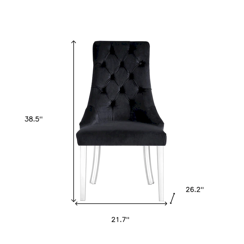 HomeRoots Set of Two Tufted Black and Clear Upholstered Velvet Dining Side Chairs