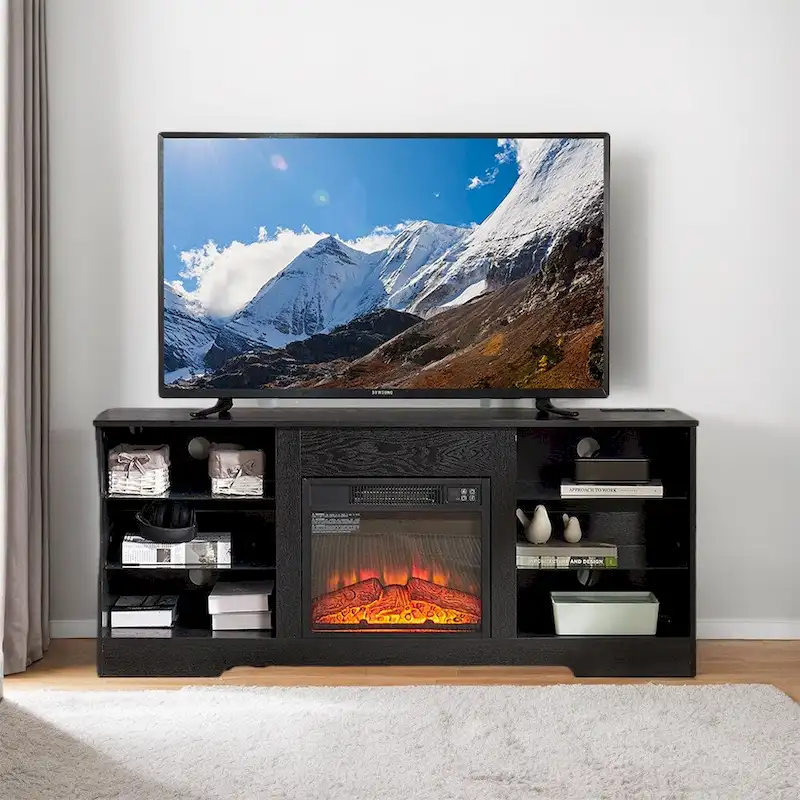 58W Fireplace TV Stand with 18 Fireplace, LED Light, USB Outlet - 58W*15.5D*24.4H