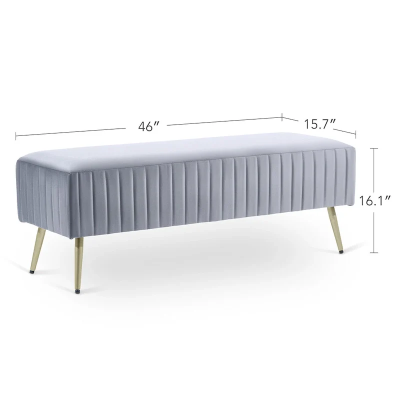 46  Modern Upholstered Bed and Entryway Bench with Padded Velvet Seat