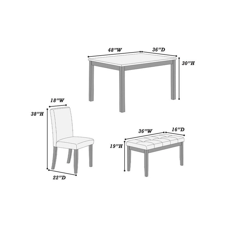 5 Piece Dining Table Set, Kitchen Dinette Set with Faux Marble Top Table, Bench and 3 Faux Leather Cushioned Chairs