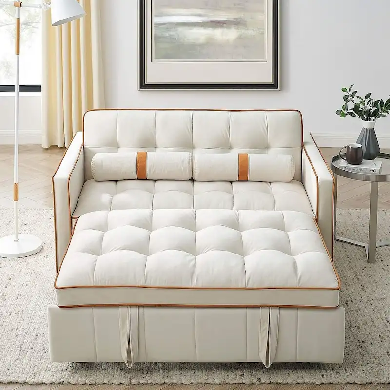 Modern 55.5 Velvet Pull-Out Adjustable Sofa Bed with Side Pockets
