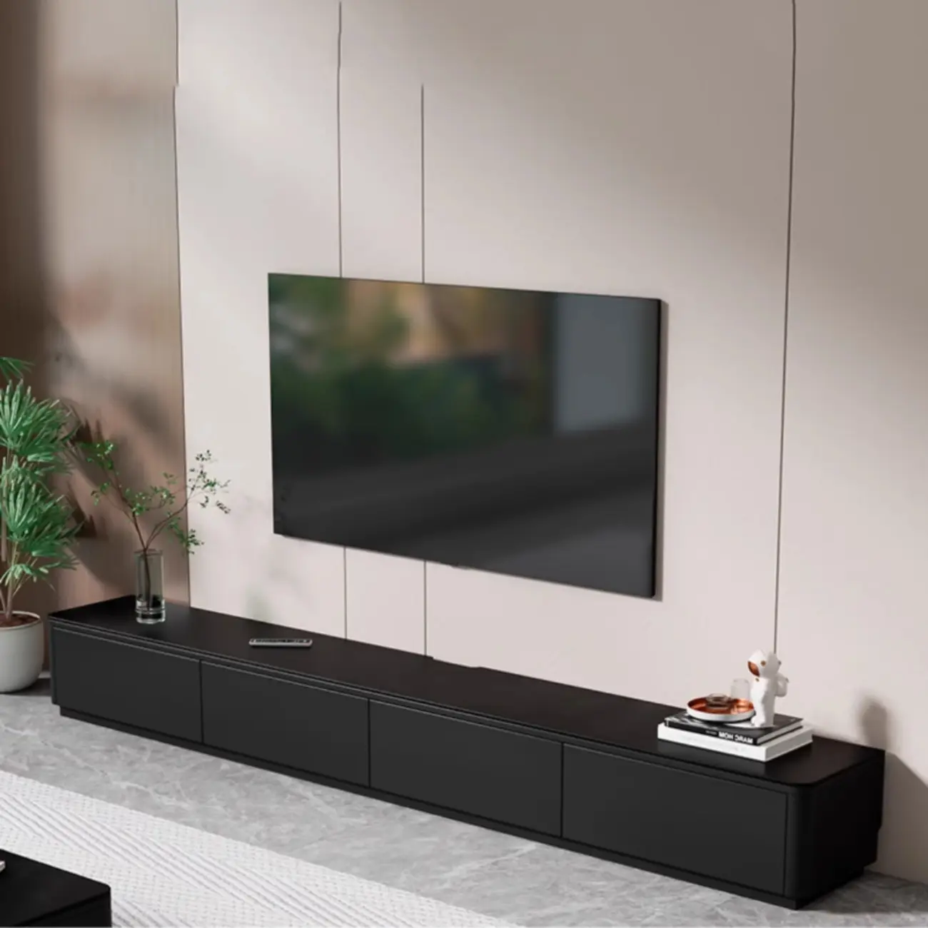 63 Black Rectangle Wood Cable Management TV Stand