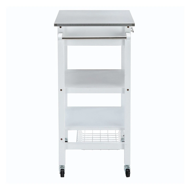 Kitchen Cart with 2 Wooden Shelves and 1 Drawer, White
