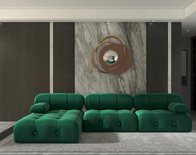 Velvet Sectional Sofa Reversible Modular Couch, Green