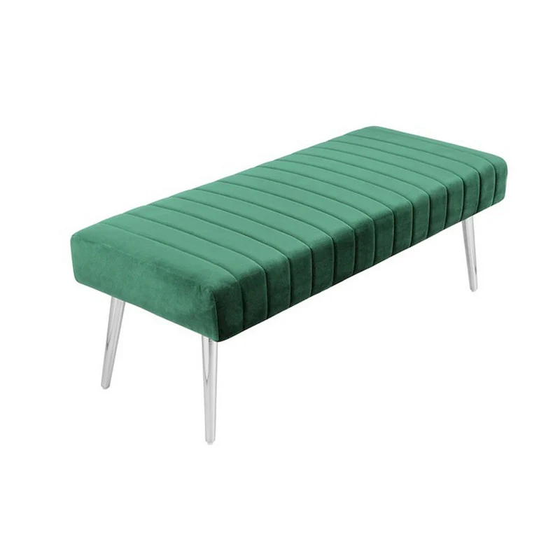 Green Velvet Tufted Bench 45 Inch Chrome Legs