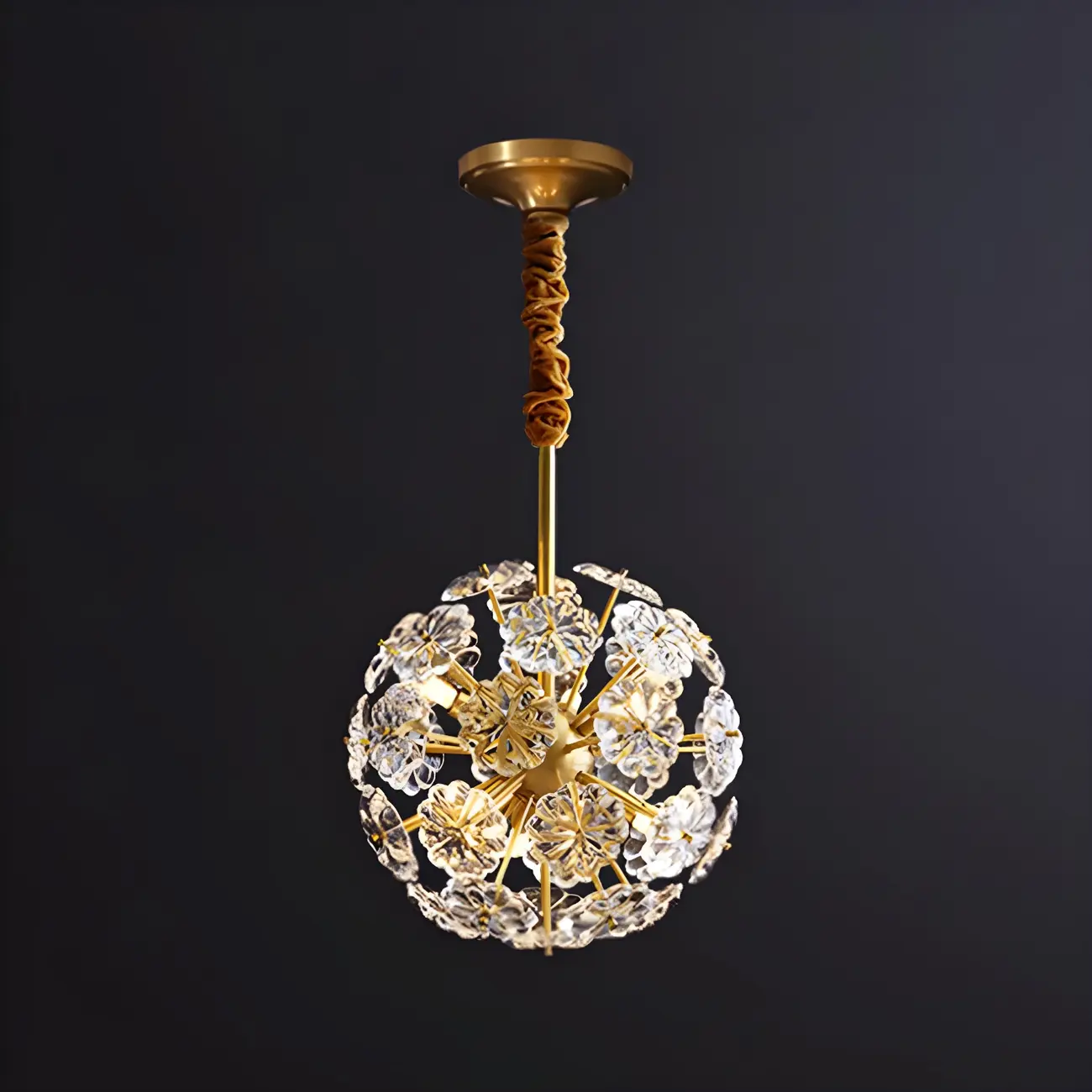 Modern Gold Spherical Glass Floral Sputnik Chandelier