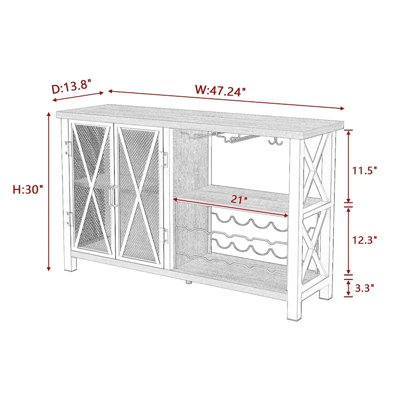 Grey/Brown Bar Cabinet with Wine Rack