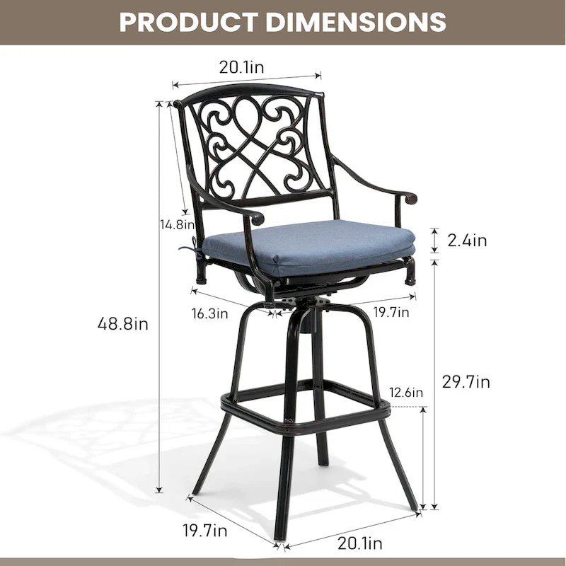 Pellebant Patio Aluminum Swivel Bar Stool with Sunbrella Cushion