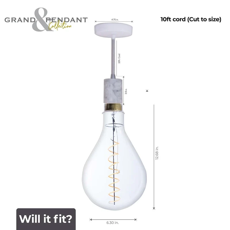 Bulbrite LED Grand Bulb and Pendant Kit of (1) 4 Watt Clear Glass 13  Pear Shaped Bulb
