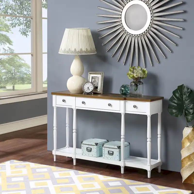 3-Drawer Console Table with Shelf - Rubberwood