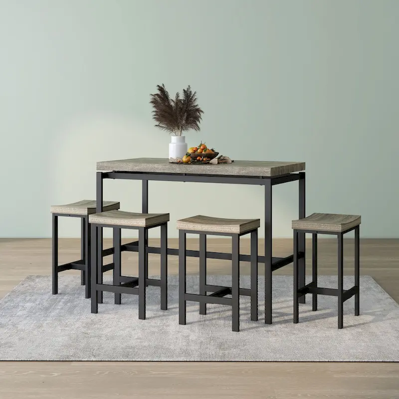 DH BASIC Grey and Black 5-Piece Counter Height Dining Set by Denhour