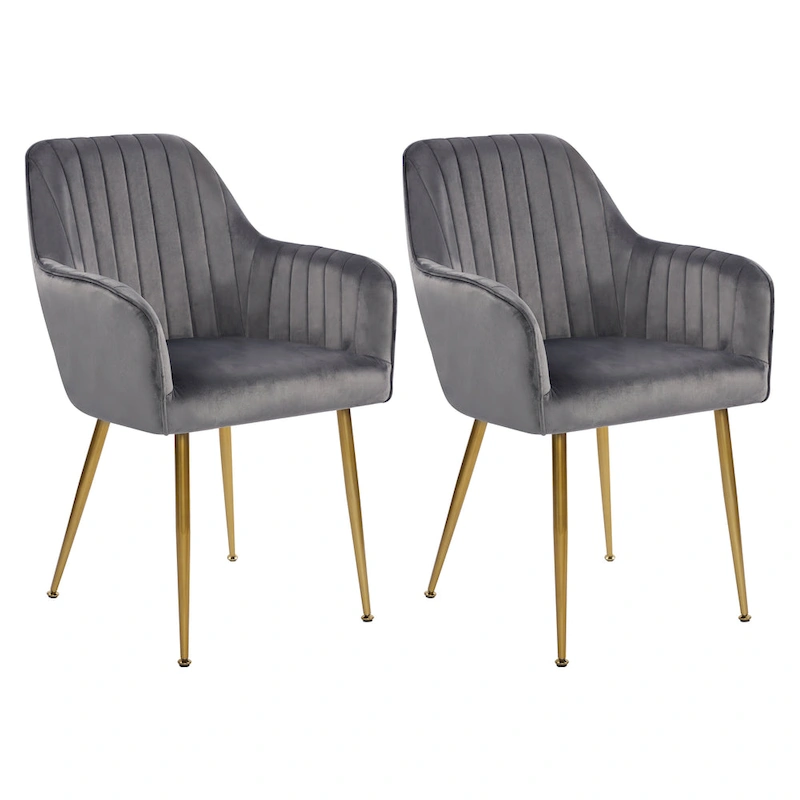 Velvet Accent Dining Chairs with Gold Metal Legs Set of 2