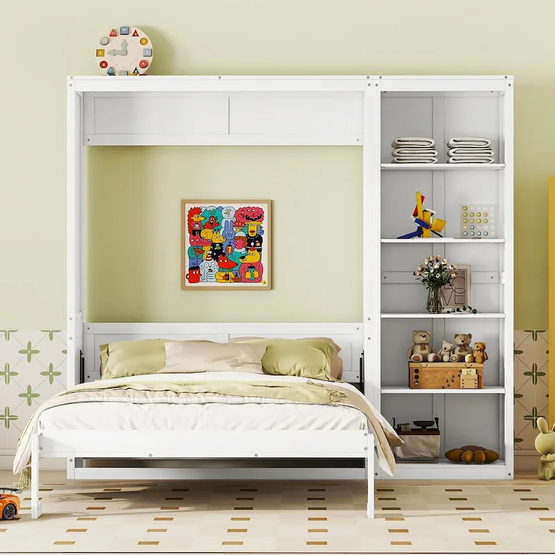 Nestfair Queen Size Murphy Bed Wall Bed with Shelves