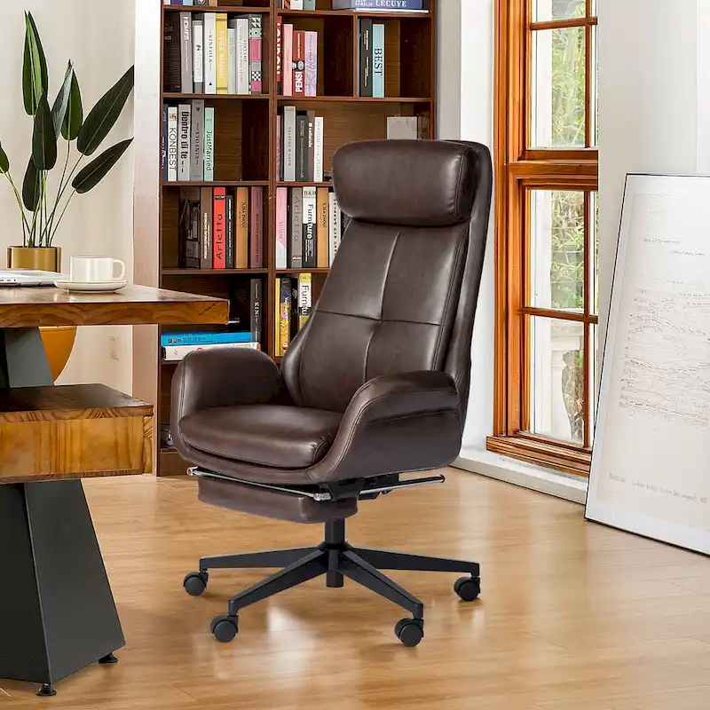 Glitzhome Adjustable Reclining Swivel High Back Home Office Chair with Footrest and Armrest