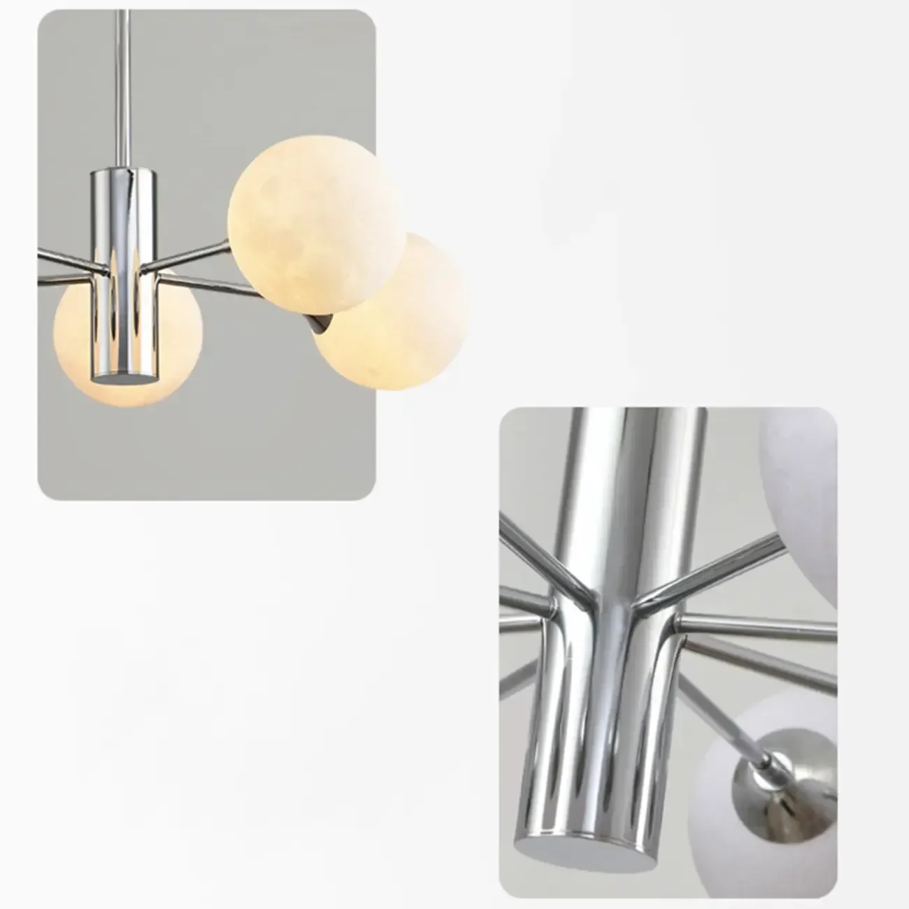 Modern Chrome Sputnik Chandelier with Globe Lampshade