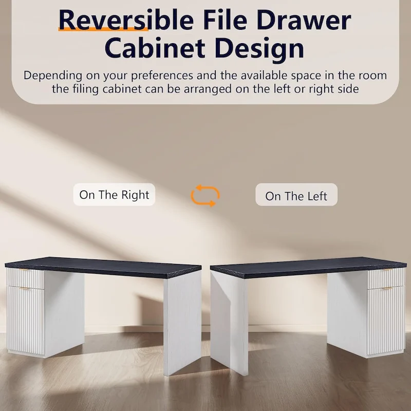 60  Modern Executive Desk, Wood Home Office Desk, Fluted Computer Desk