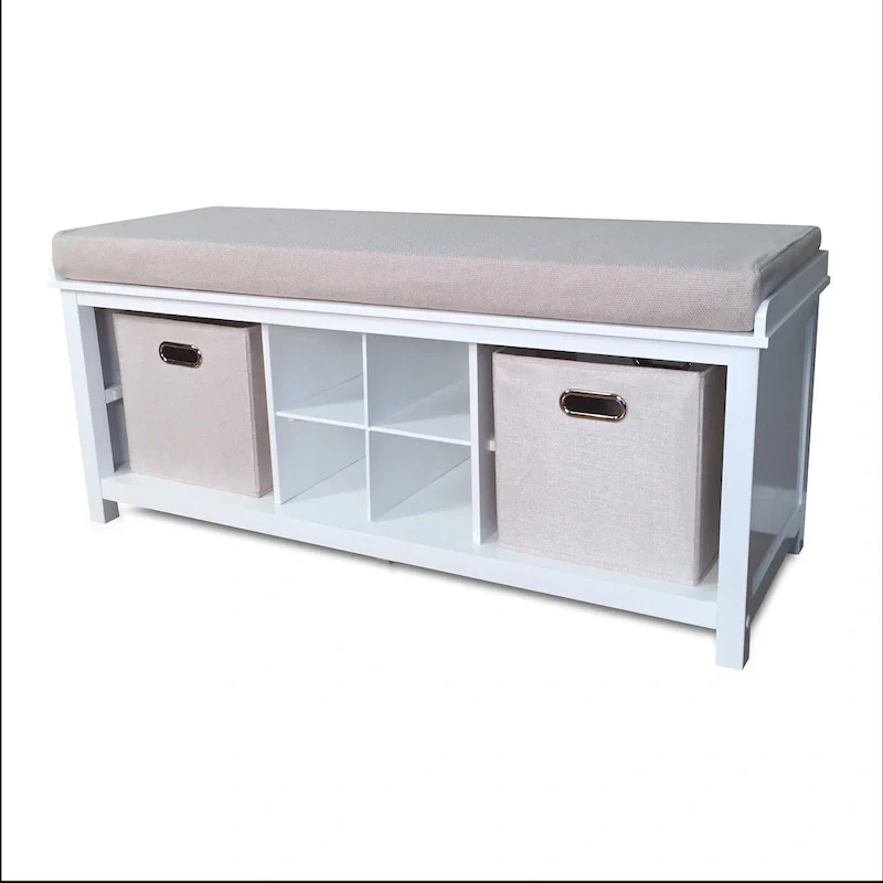 John Louis Home Solid Wood Entryway Bench with 4 Shoe Cubbies White