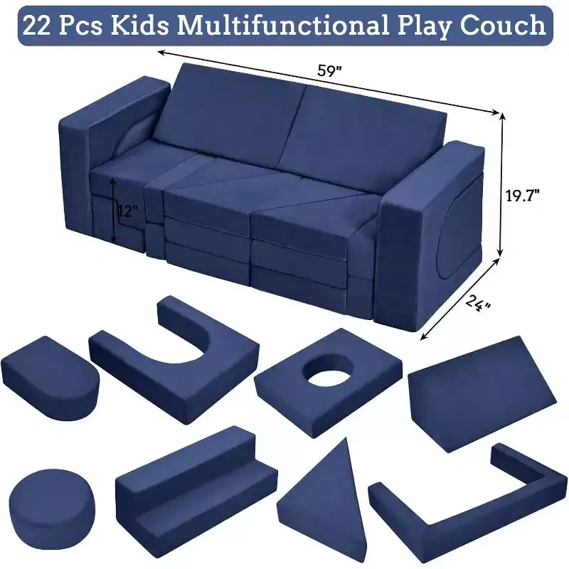 22Pcs Modular Play Couch Sofa for Kids, Convertible Sectional Foam Cushion Couch, Imaginative Furniture Play Set, for Boys and Girls