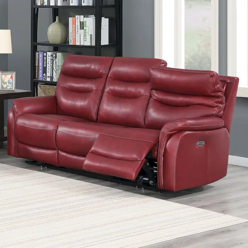 Top Grain Leather Power Reclining Sofa – Brown / Red, 3-Seat