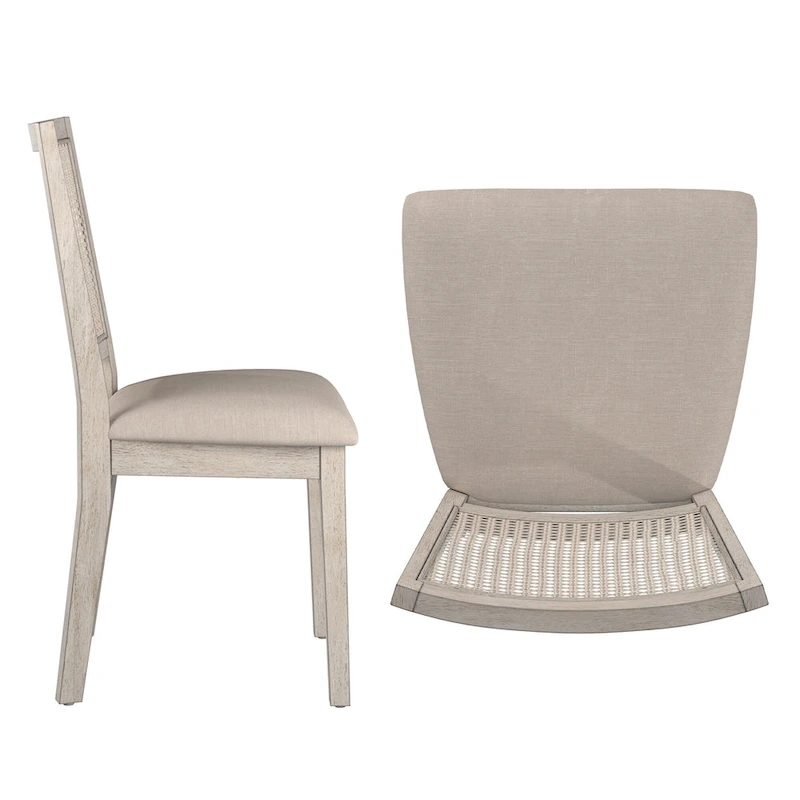 Ronda Beige Linen Rattan Back Dining Chairs (Set of 2)