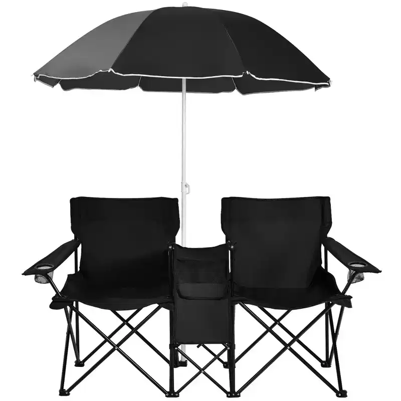Costway Portable Folding Picnic Double Chair with Umbrella Table Cooler Beach Camping Turquoise/Black/Red/Gray/Pink