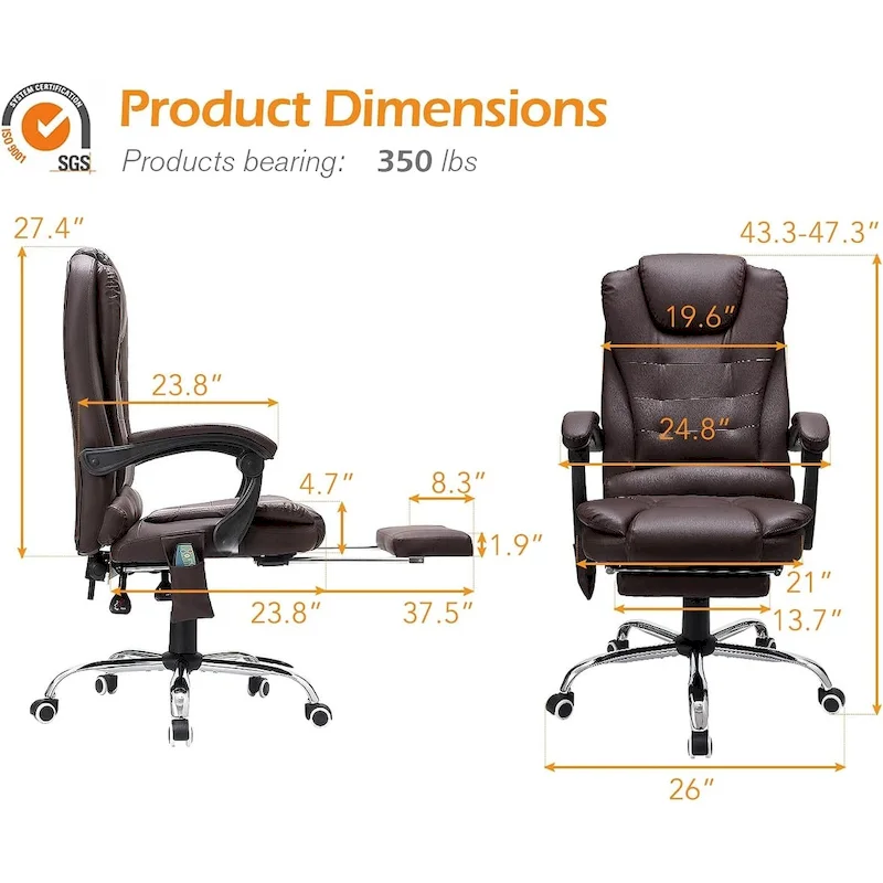 AECOJOY Heated Executive Office Chair w/ Massage &Adjustable Height