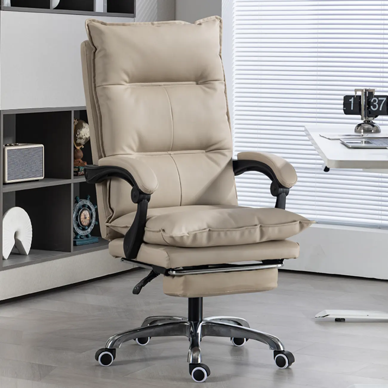 Modern Brown Leather Reclining Executive Office Chair