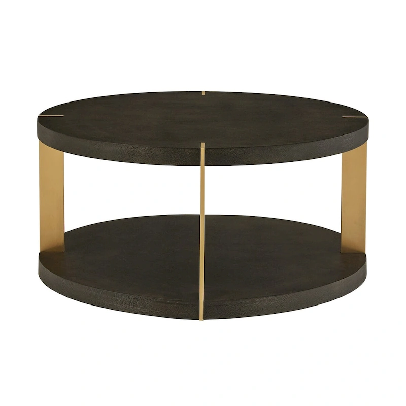 Vennesla Gold Finish Metal Dark Brown Faux Shagreen Round Table Set by iNSPIRE Q Bold