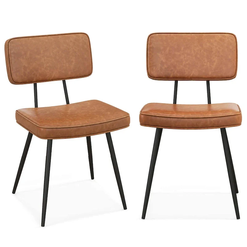 Green/Brown PU Leather Dining Chair with Metal Frame, Set of 2