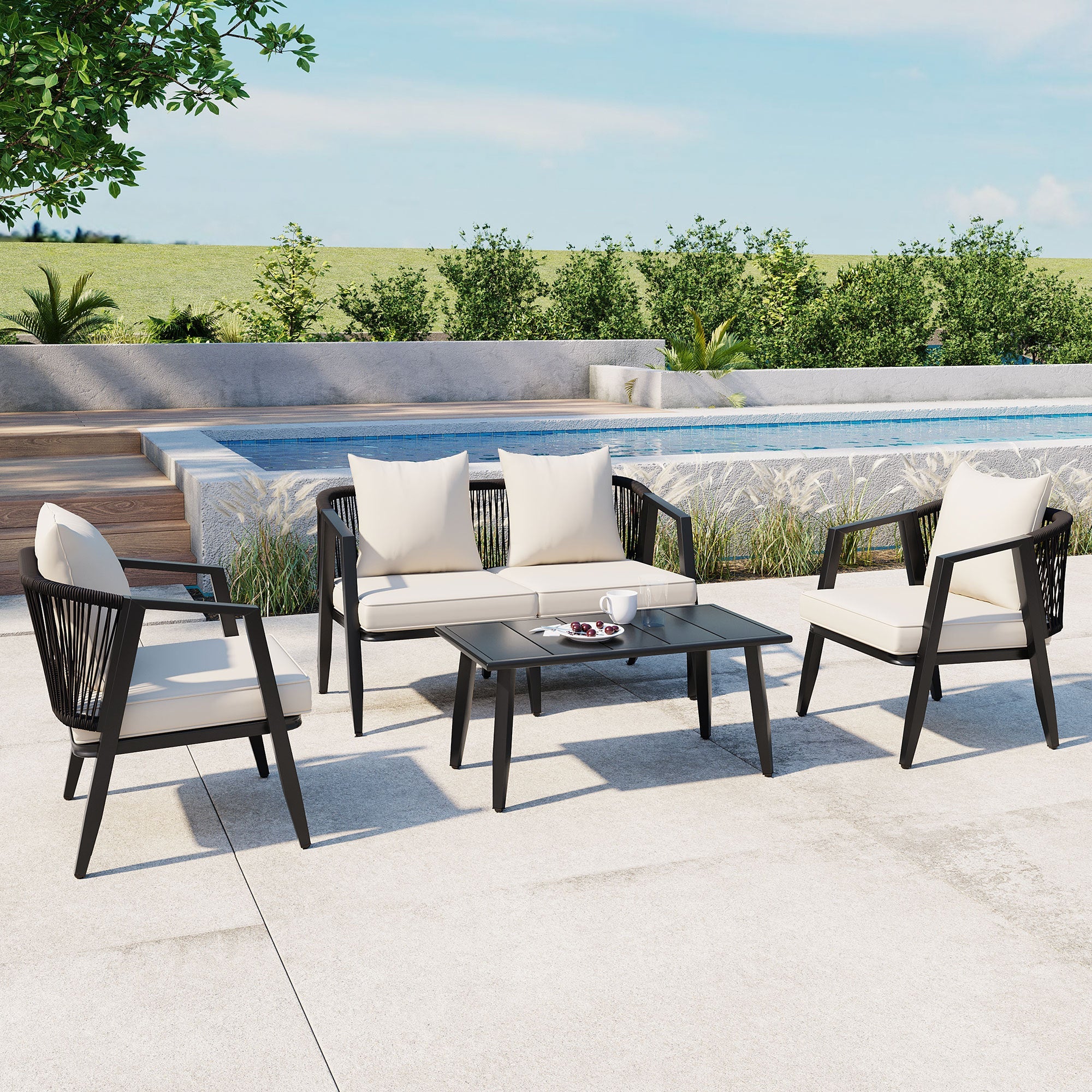 Metal Curve Design Outdoor Patio Furniture Set