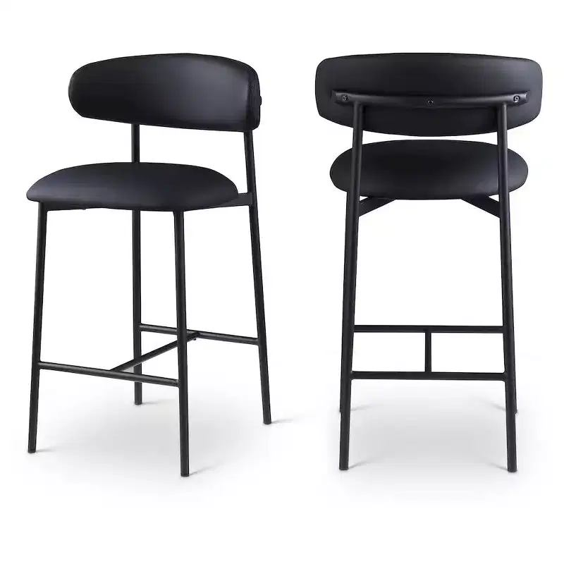 Meridian Furniture,Lupita Black Vegan Leather Counter Stool, Set of 2