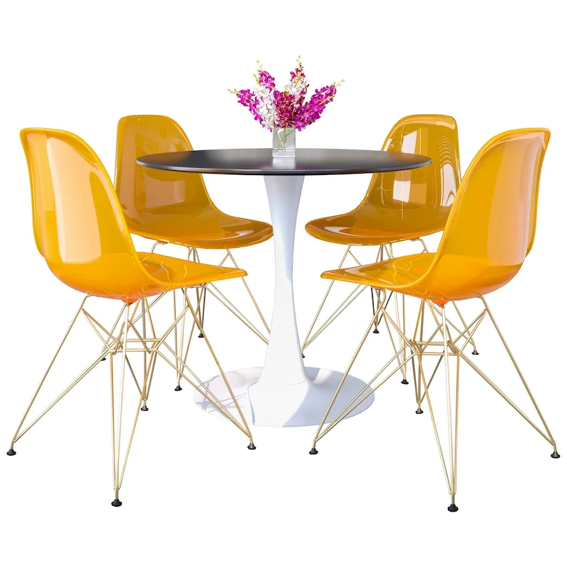 White/Gold Round Dining Table Set, 5-Piece, Seats 5