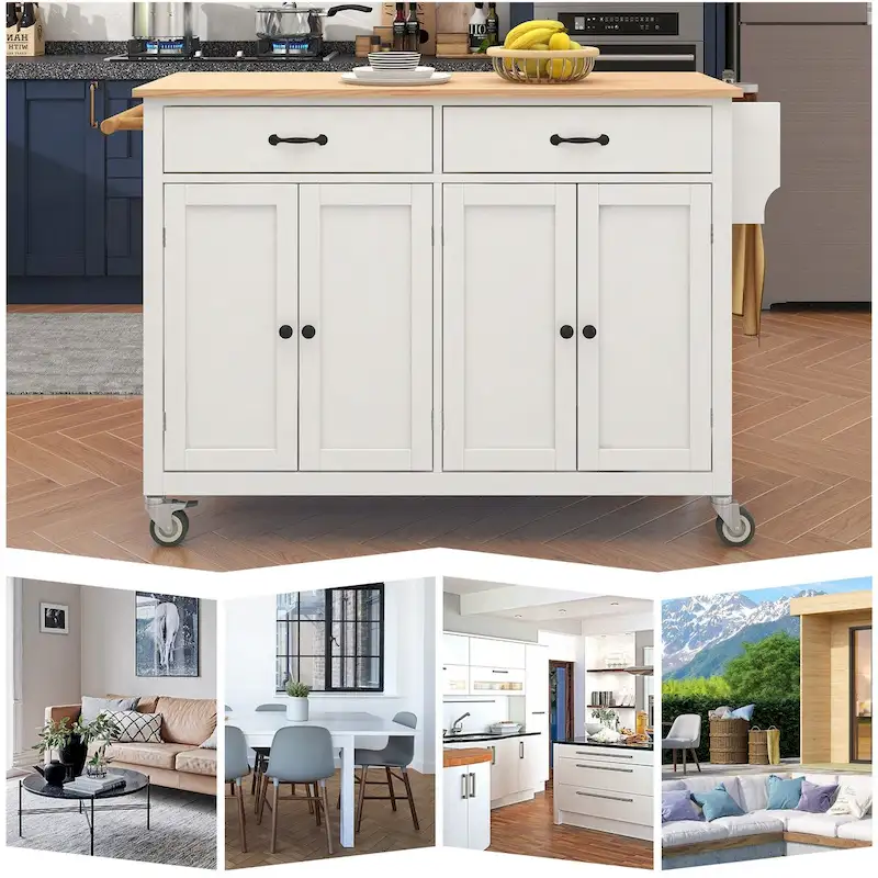 Kitchen Island Cart With Solid Wood Top and Locking Wheels