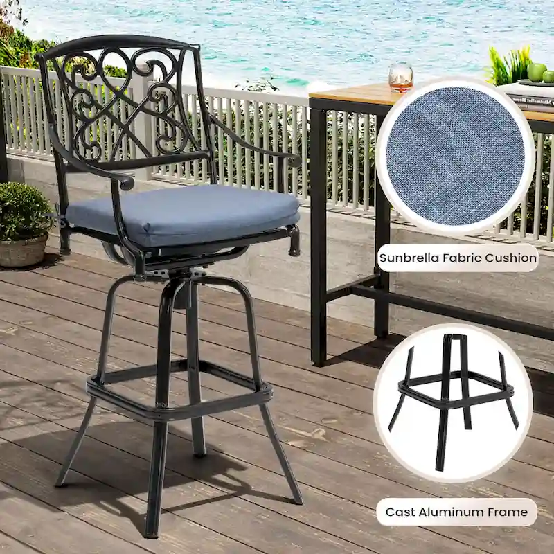 Pellebant Patio Aluminum Swivel Bar Stool with Sunbrella Cushion