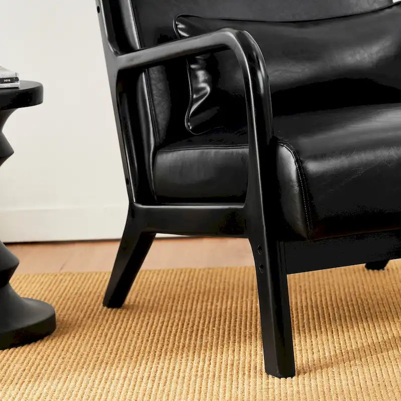 Glitzhome 30.75H Mid-Century Modern PU Leather Armchair Accent Chair with Pillow - 25.75W x 33.75D x 30.75H