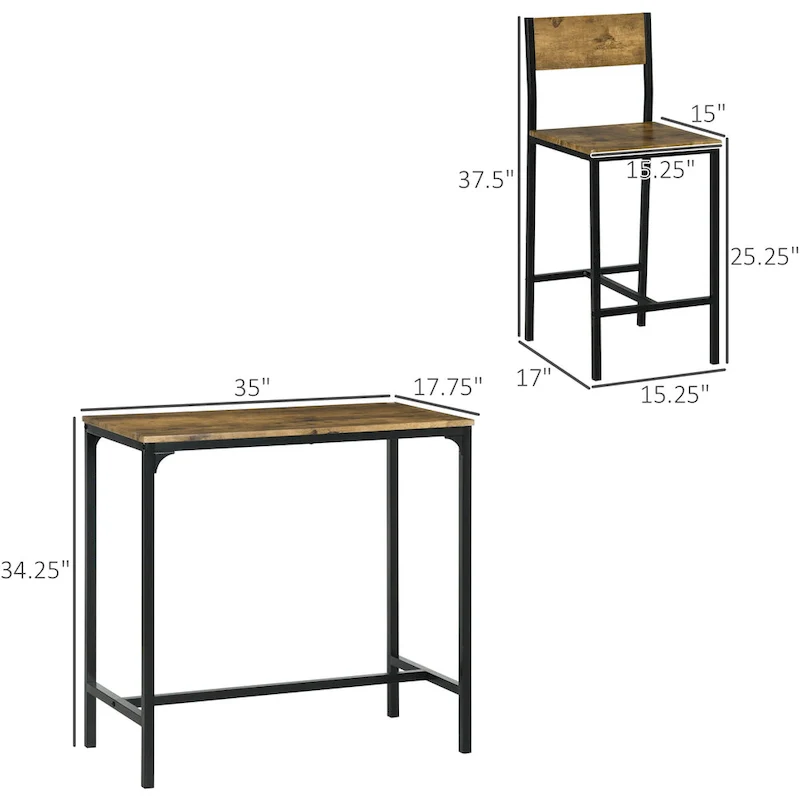 Carbon Loft Padrad Industrial Counter Height 3-piece Dining Set