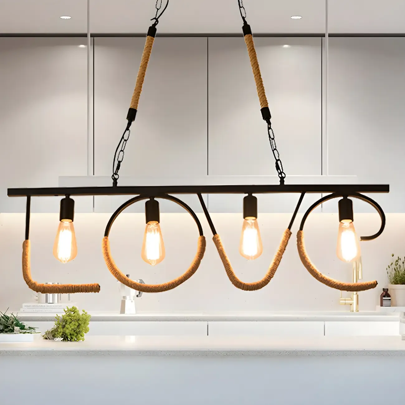 Industrial Metal LOVE Design Island Pendant Light for Kitchen