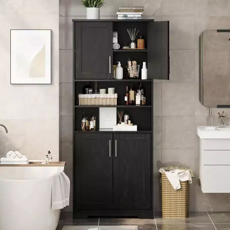 Acekool 67 Tall Storage Cabinet with 4 Doors, Adjustable Shelves, Freestanding Cupboard for Bathroom, Kitchen, Living Room