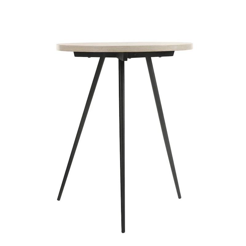 Round Side Table with Metal Base in Oak White and Black