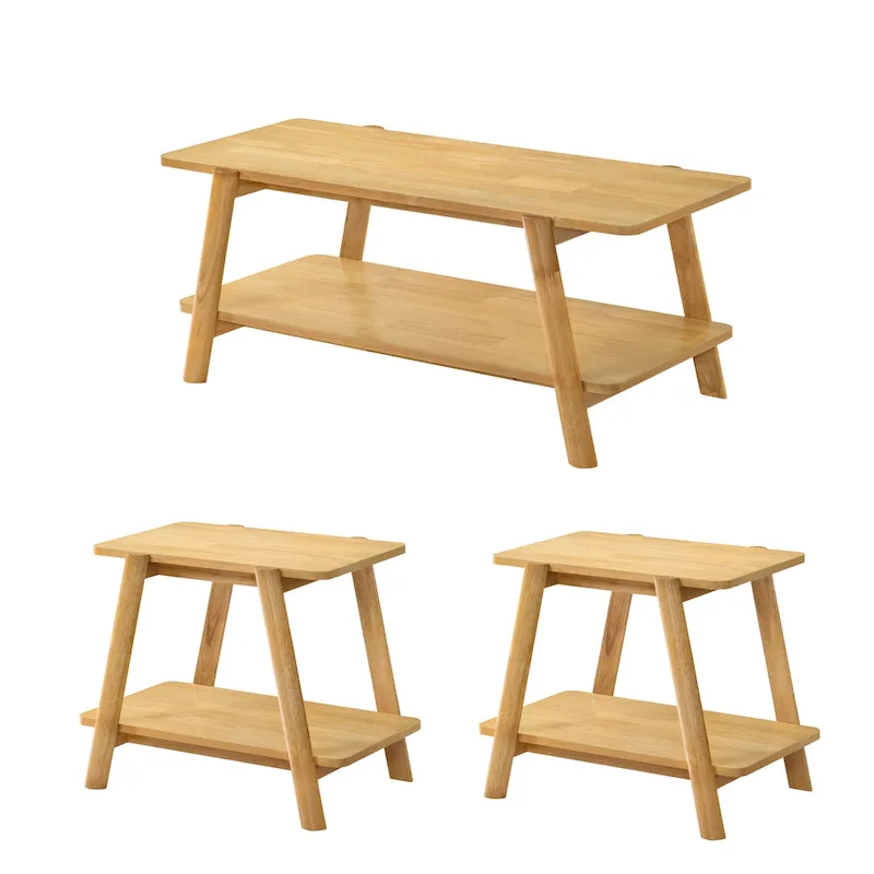 Roundhill Furniture Metz Mid-Century Wood Shelf 3-Piece Coffee Table Set