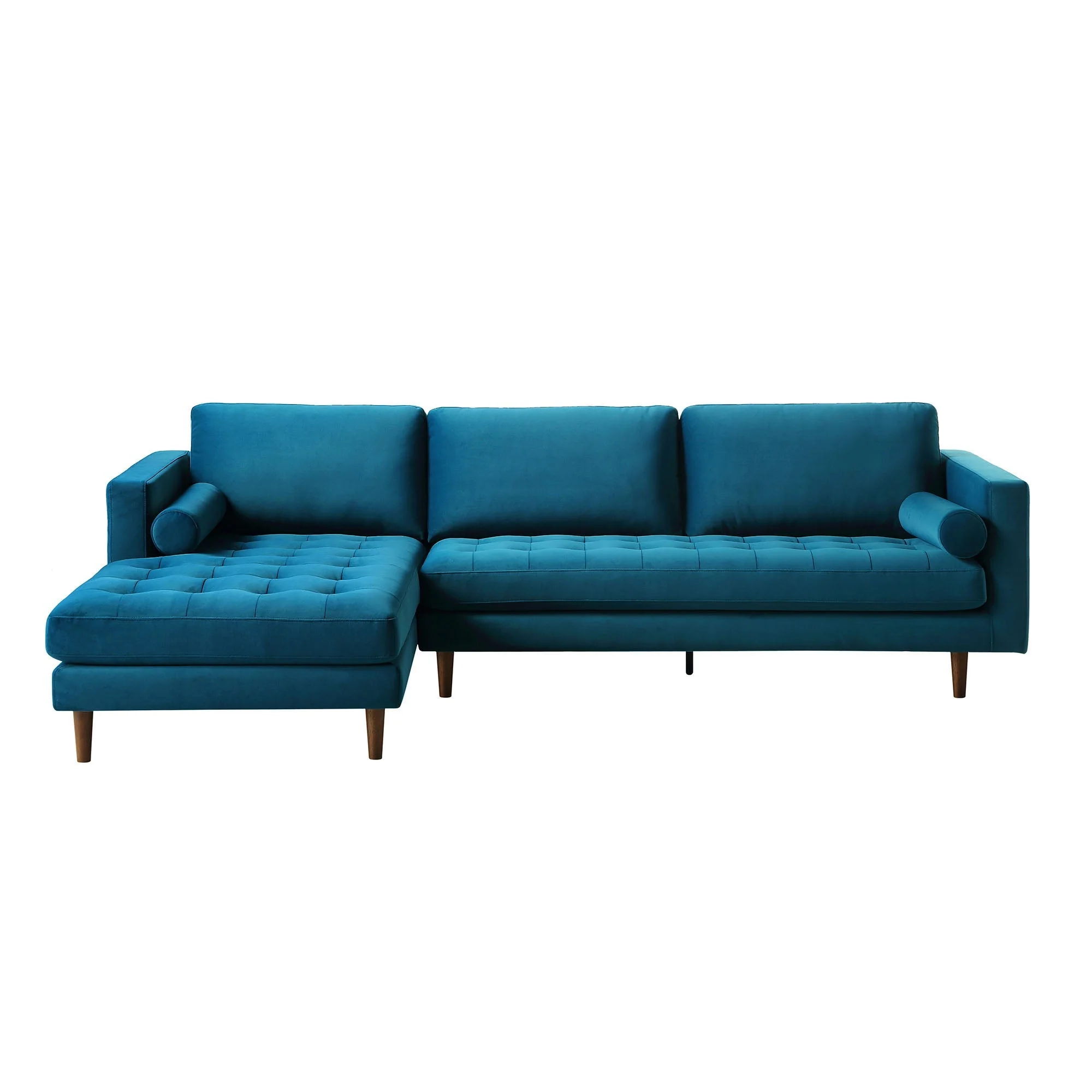 Teal Velvet Grand 4-Seater Chaise End Sofa, Left Hand Facing