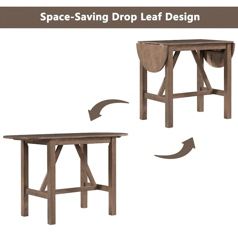 3-Piece Rustic Dining Set with Drop Leaf & 2 Chairs